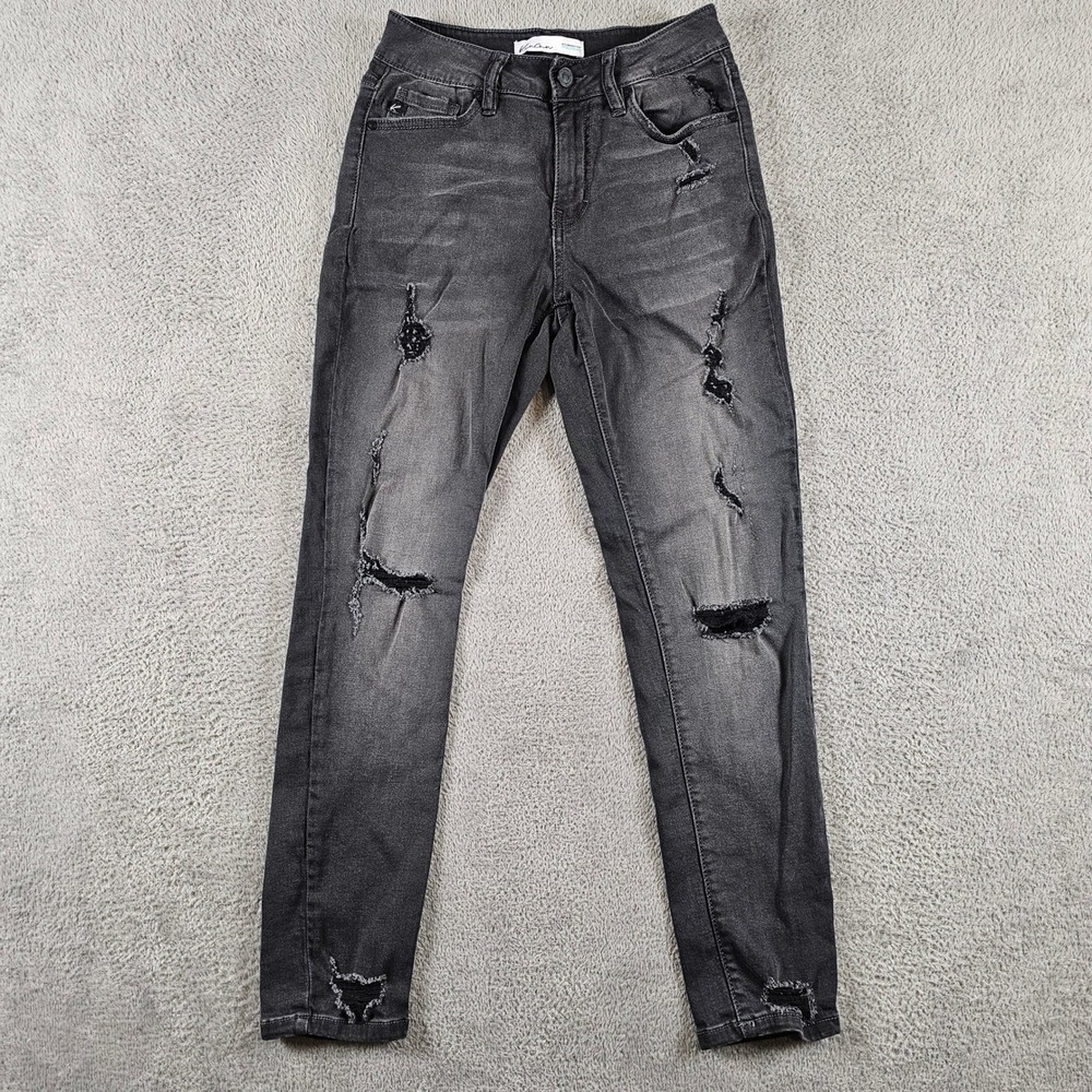 KanCan Maurices Womens Black Distressed Skinny Jeans High Rise Faded Size 25